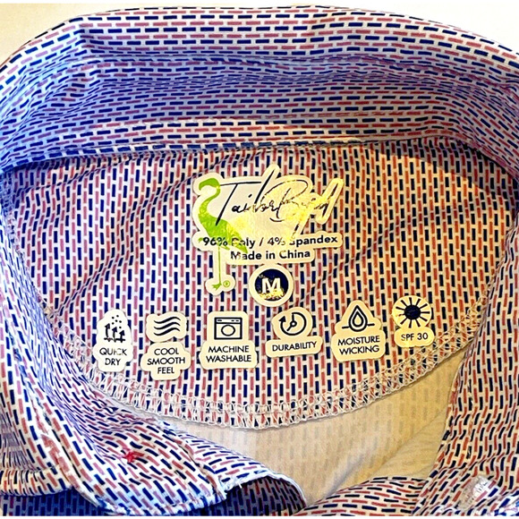 TailorByrd Polo Shirt Mens M NEW Blue Pink Golf SPF 30 Quick Dry 3 Button - Picture 3 of 8